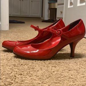 Red patent leather Mary Jane pumps size 8